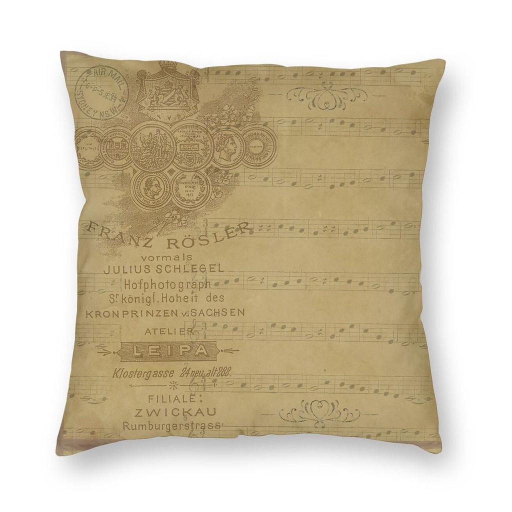 Vintage German Paper Square Pillowcase Polyester Linen Velvet Pattern Zip Decor Pillow Case Room Cushion Cover