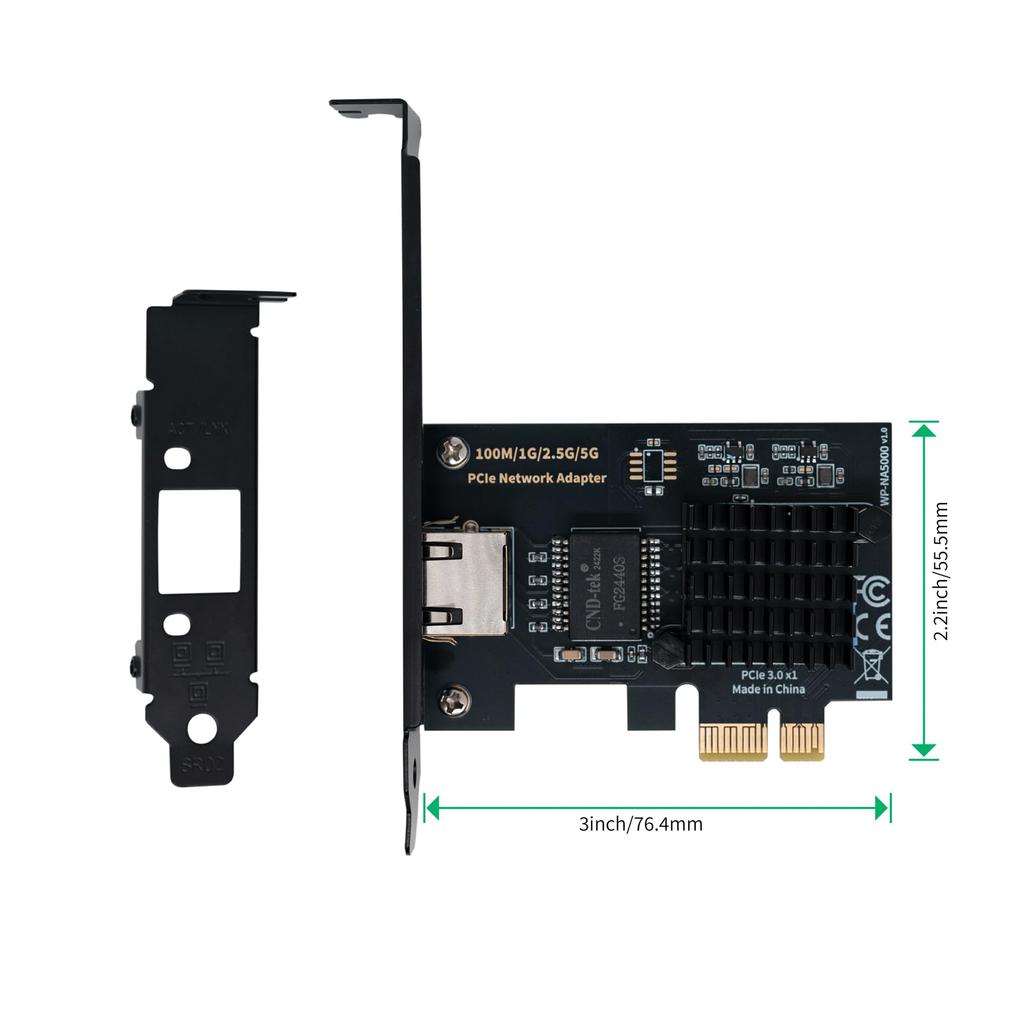 WisdPi PCIe x1 5Gbps Wired Ethernet Adapter Realtek RTL8126 3.0 Base-T (WP-NA5000)