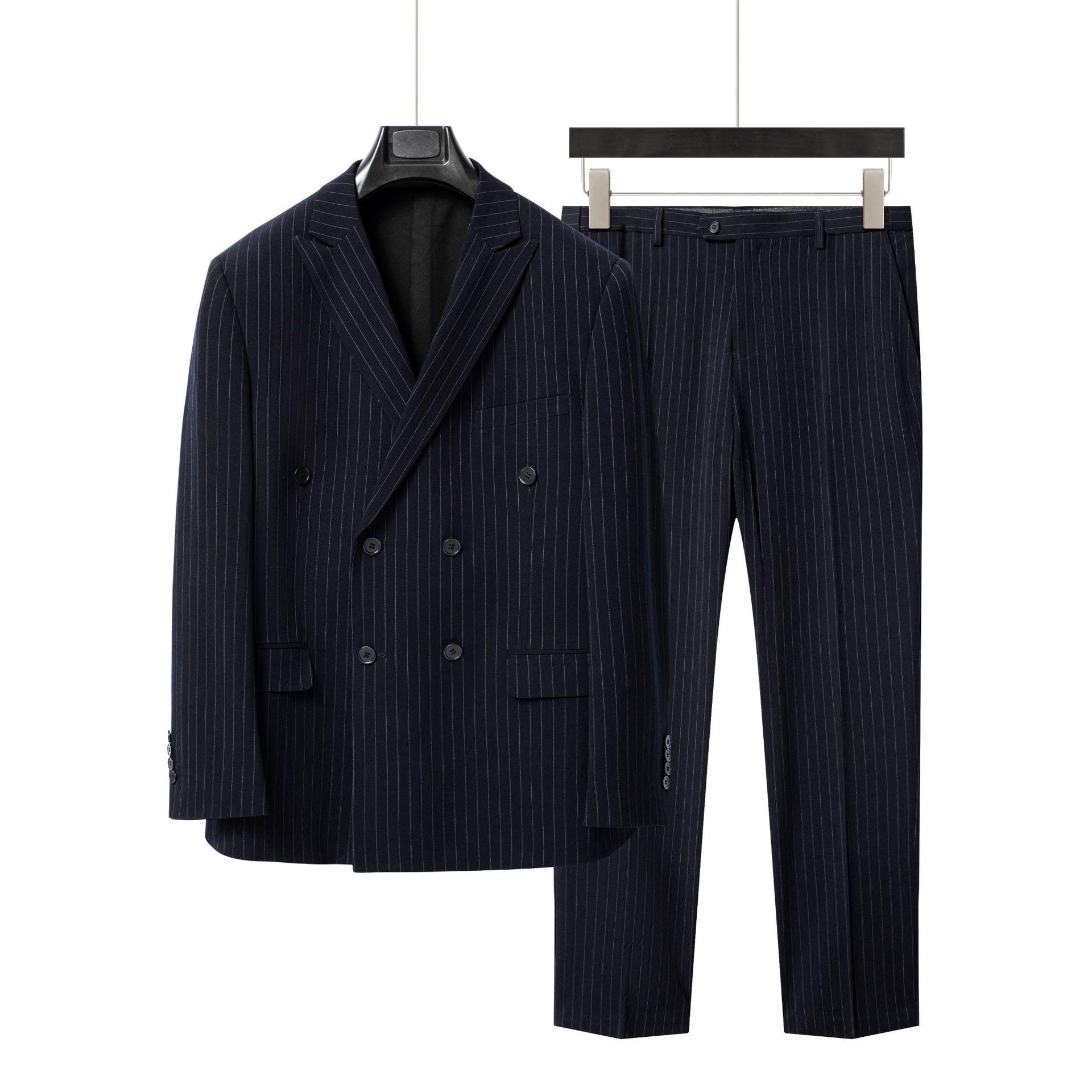 

Мужской двубортный полосатый стрейчевый костюмный комплект, свободного кроя, больших размеров для высоких и крупных, идеально подходит для свадеб. XL