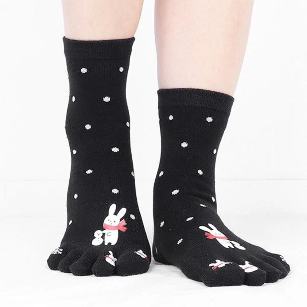 Pierre Cardin Women's Fashion Toe Socks 5 Pairs Snowman Anti-Athlete's Foot Mid-Calf Socks