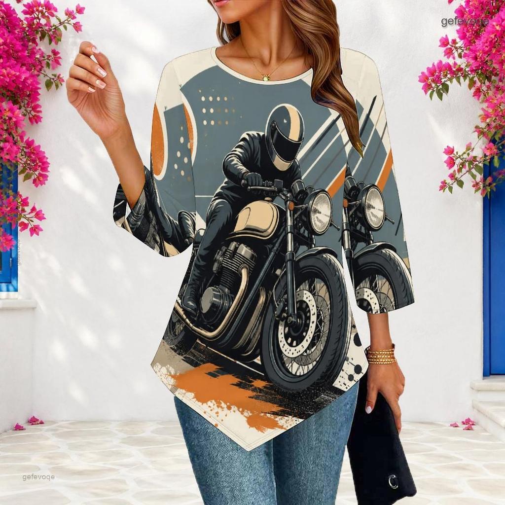 Womens Plus Size Three Quarter Sleeve Blouse Pointed Hem Breathable Loose Casual Daily Activity Top