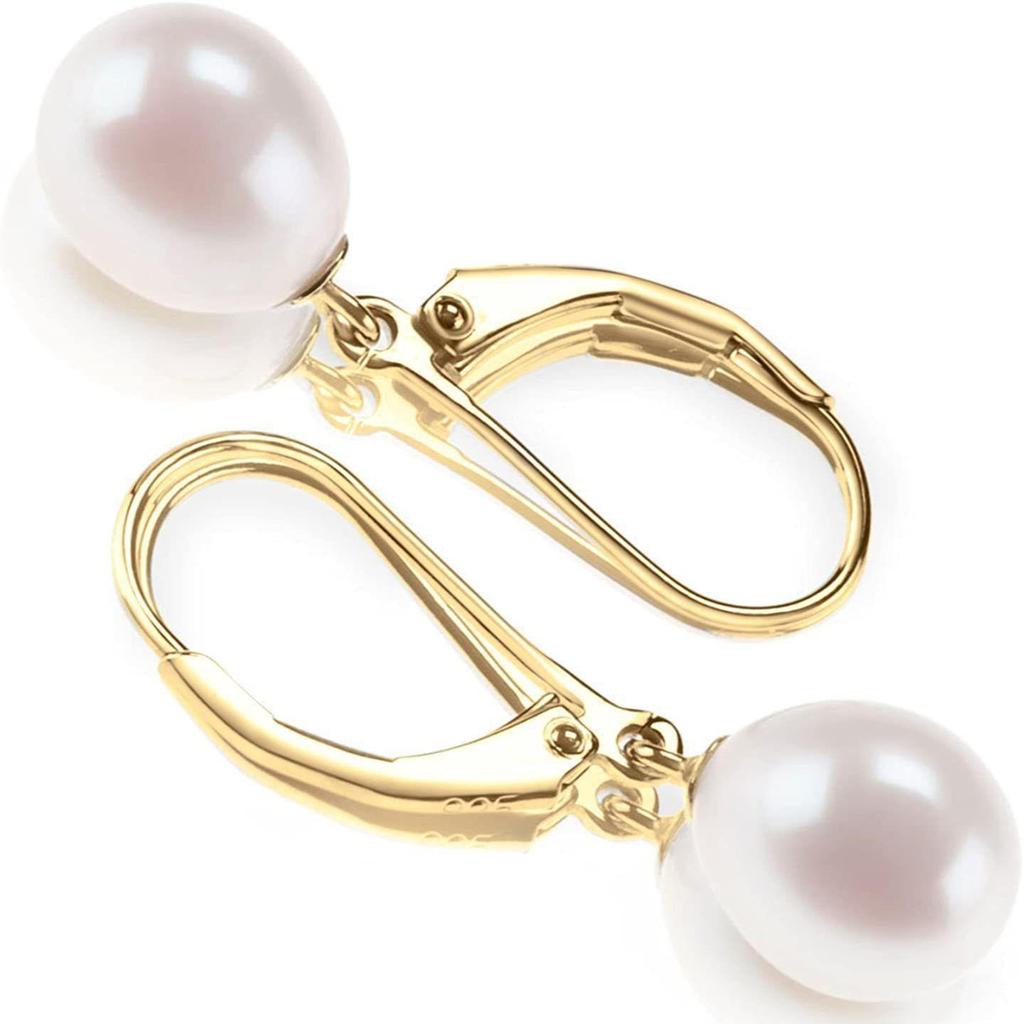 French D-Buckle Gold & Silver Color Pearl Pendant Women's Earrings