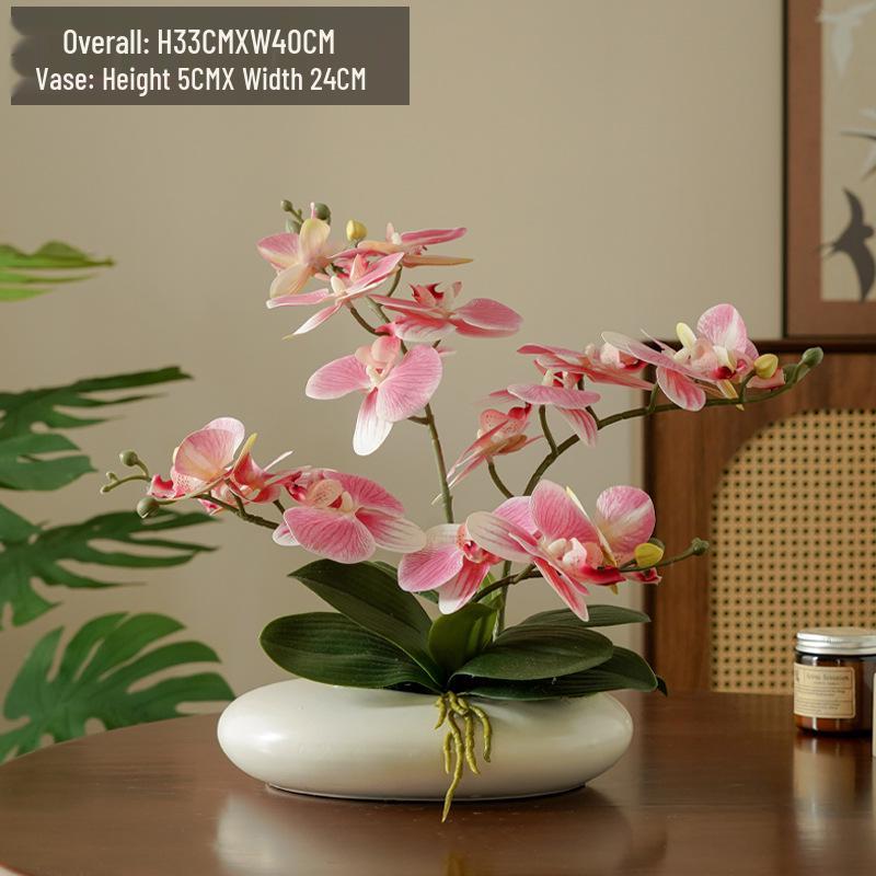 Realistic Phalaenopsis Artificial Flower Centerpiece for Dining Table with Vase