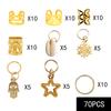 70Pcs Metal African Hair Rings Beads Cuffs Tubes Charms Dreadlock Braids Jewelry