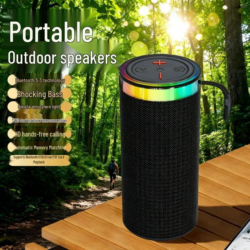 Portable Bluetooth Speaker W17 with TWS, Card Slot, and Colorful Light Effects for Outdoor Use