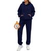 Womens Solid Color Hooded Long Sleeve Fleece Lined Sweatshirt Matching Pants Set Casual Streetwear Outfit