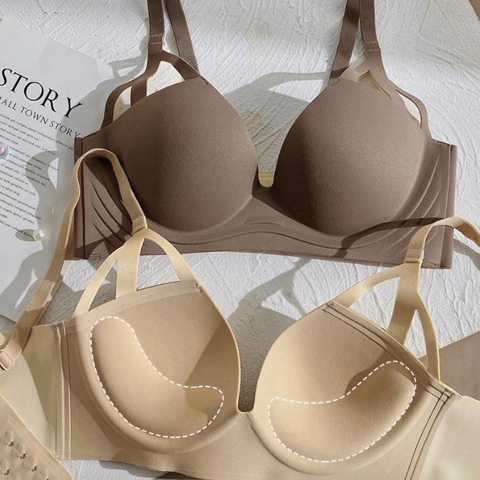 Women's Push-Up Wire-Free Seamless Bra & Panty Set: Anti-Sag Side Support, Enhances Smaller Busts, Japanese Style.