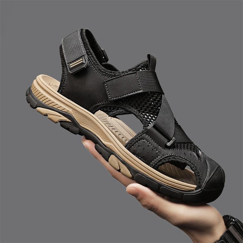 Fashion Comfort Mens Outdoor Leather Sandals High-quality Summer Non-slip Beach Sneakers Fashion Breathable Walking Soft Bottom Sandals