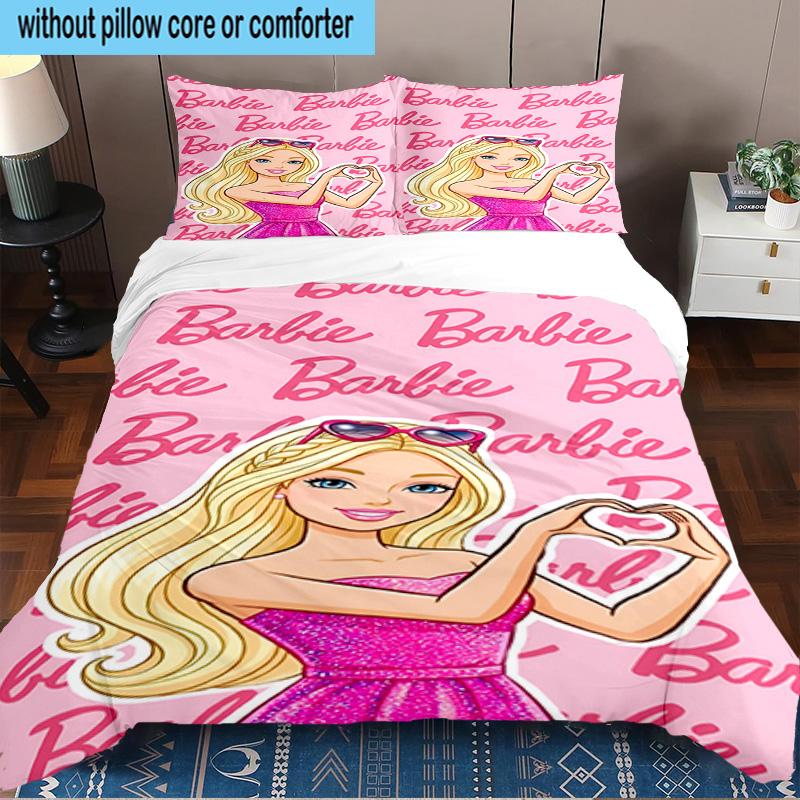 Pink Barbie Fantasy World Printed 3PCS Bedding Set, Includes A Duvet Cover and Two Pillowcases for Bedroom, Suitable for All Seasons Fan Gifts