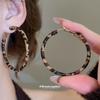 Silver Needle Leopard Print Leather Teardrop Hoop Earrings - Retro High-End Women’s C-Shape.