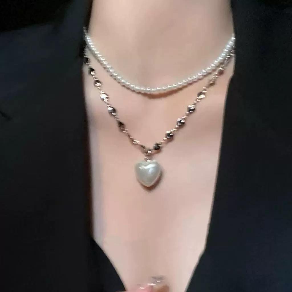 2026 Trendy Vintage Pearl Heart Pendant Stacked Necklace For Women Charm Personalized Neck Jewelry Accessories