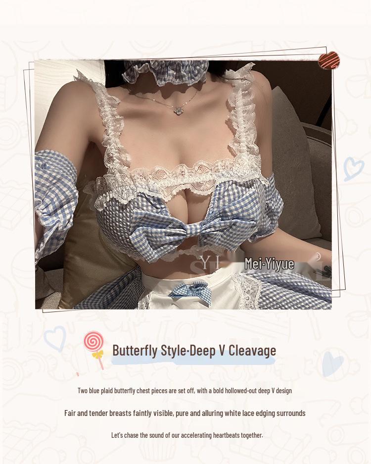 Yi Yue Seksi Hizmetçi Ekose Rol Yapma İç Çamaşırı Seti - Pijama Baştan Çıkarma 8464