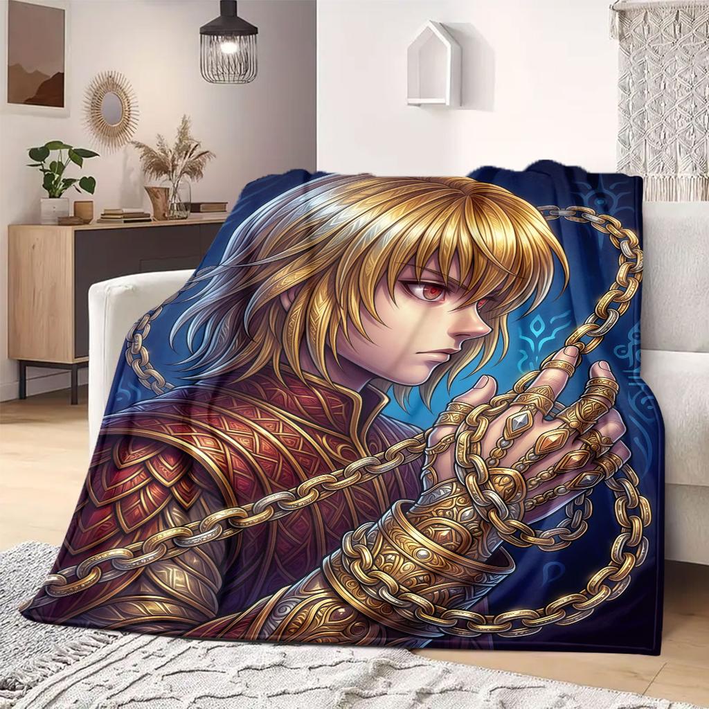 Hunter×Hunter Trendy Print Flannel Blanket, Cartoon Theme for Home Decor, All-season Bedding for Chairs, Travel Companion_LIAN