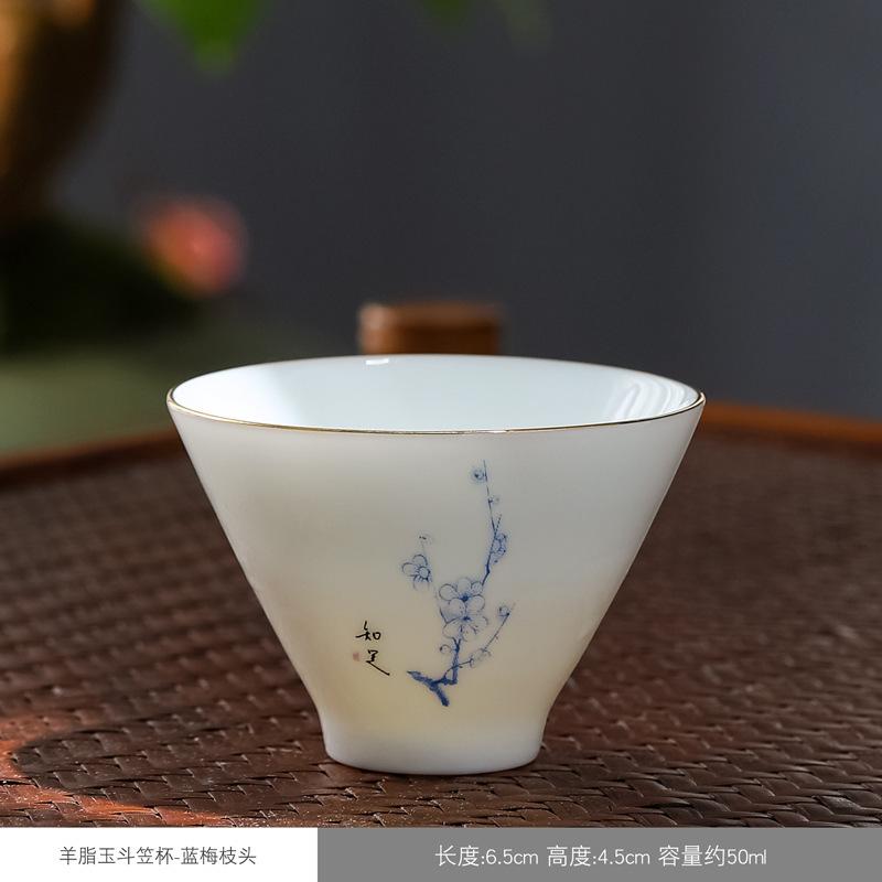 Seladon çay fincanı seramik el boyaması usta tek fincan çay fincanı ev kung fu çay kasesi retro şapka fincan