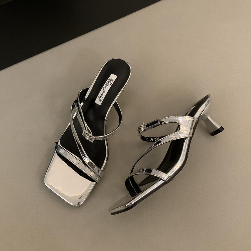 Fashion Bailamos 2025 Summer New Brand Women Slipper Fashion Open Toe Slip On Slides Ladies Elegant Thin High Heel Dress Pumps Slides Mu