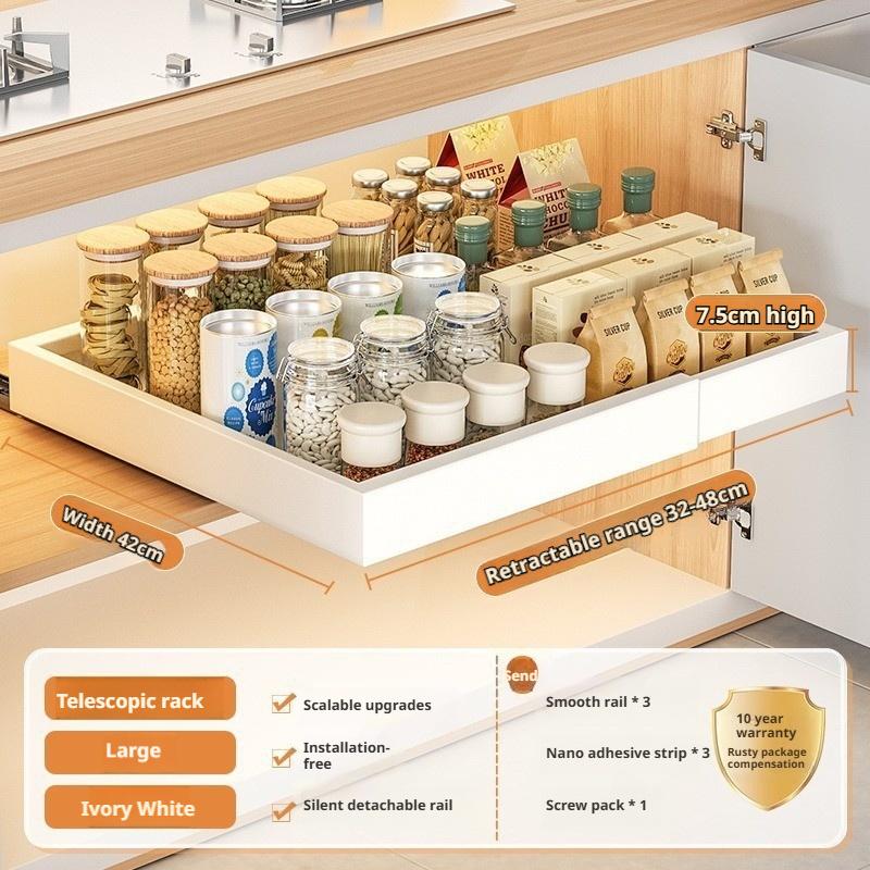 Expandable Pull Out Cabinet Organizer Dishes Draining Rack Basket Kitchen Base Cabinets Slide Out Pantry Drawers Storage Box