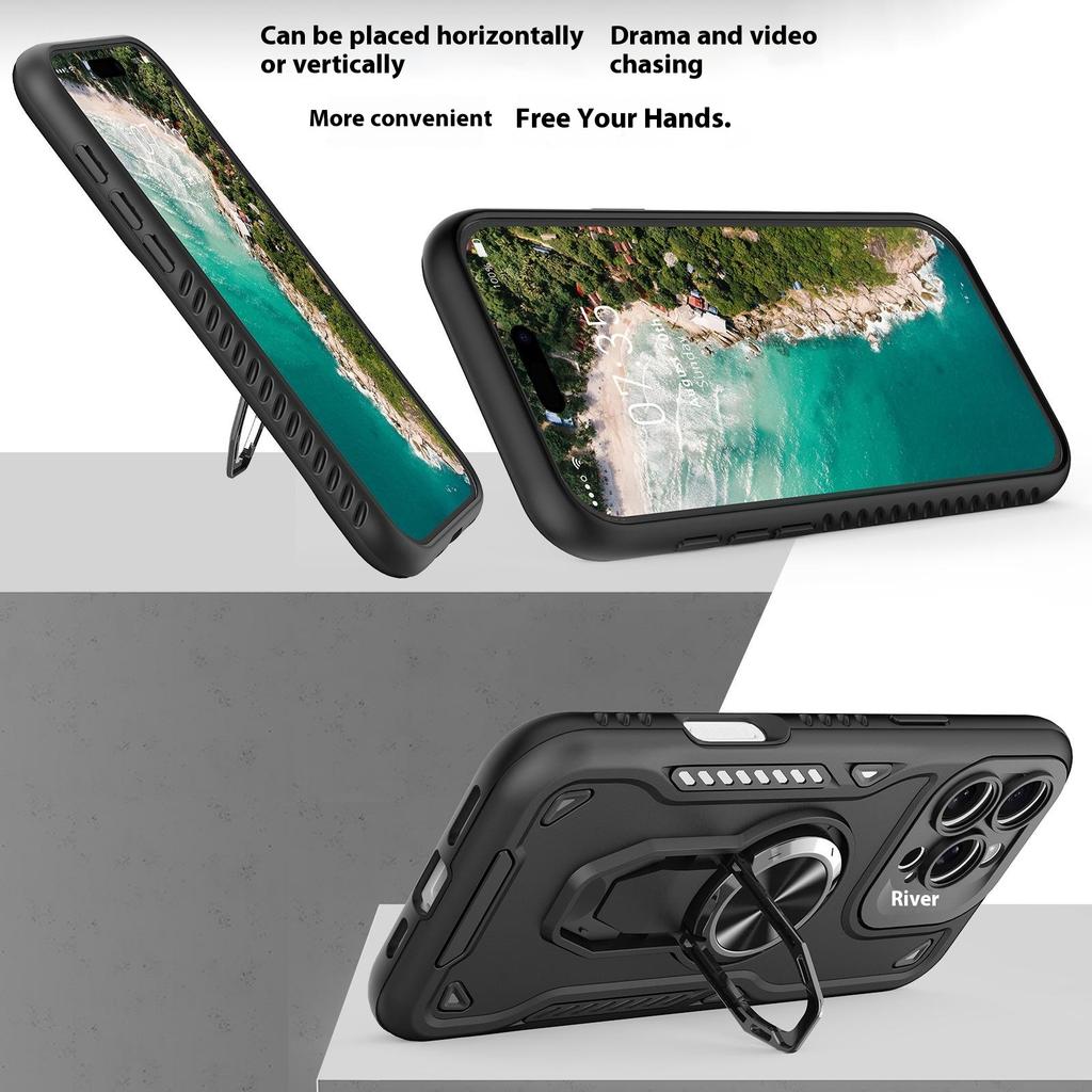For iPhone 16 Pro Max Case with Kickstand Shockproof TPU+PC Phone Back Cover