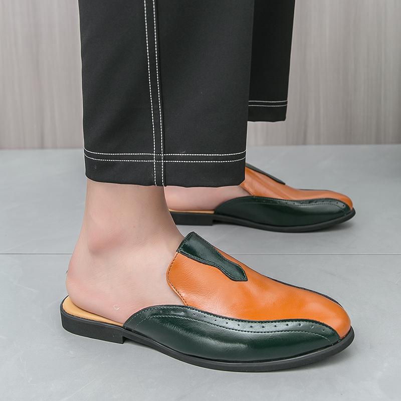 Luxury Brand Mules Italian Summer Sandals Loafers Half Shoes Leather Loafers Men's Shoes Designer Male Slides Slippers for Men