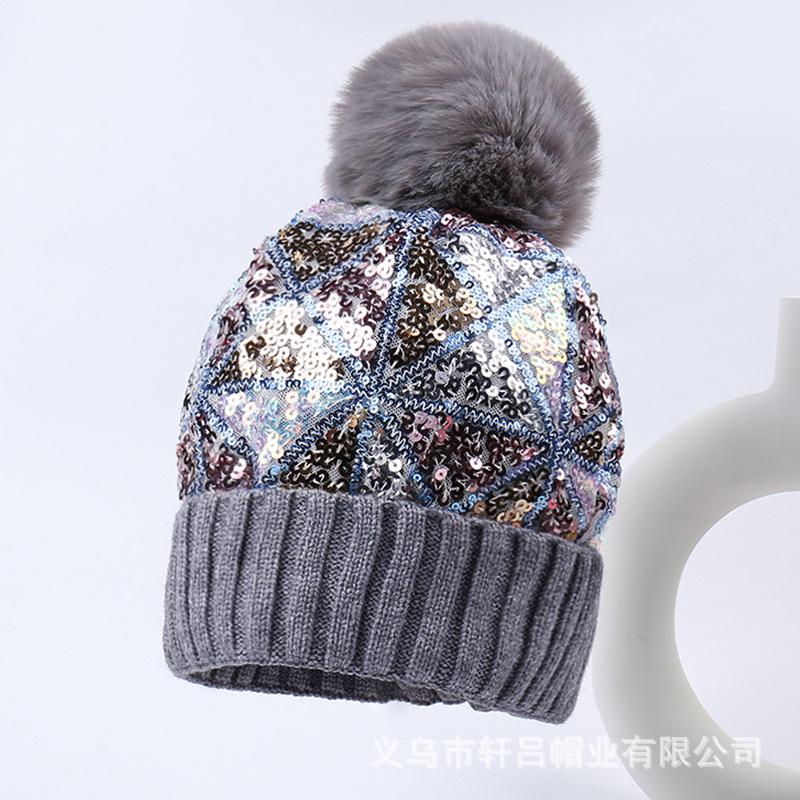 European and American Fashion Trendy Sequined Knitted Wool Hat Men's and Women's Autumn and Winter Personality Street Versatile Thermal Hat Ear Protec