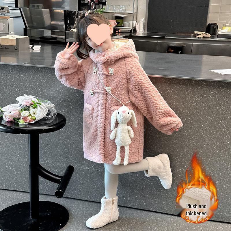 2025 Girls' Fleece-Lined Lamb's Wool Coat: Thick, Stylish Winter Wear for Children