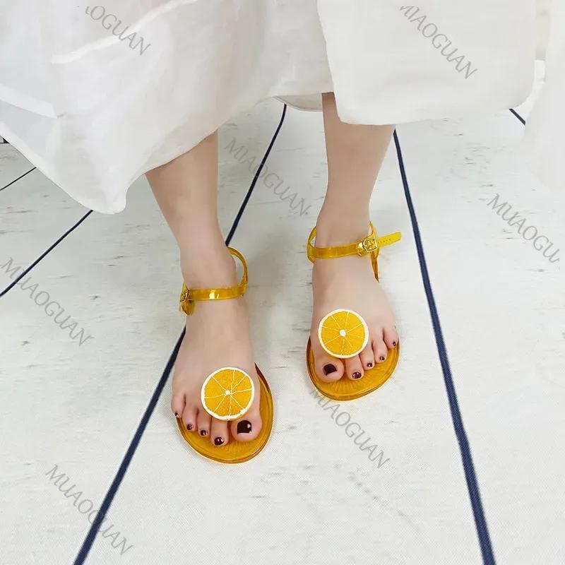 Fashion Women Fruit Sandals Transparent PVC Flat Flip-flop Sandal Ladies 2025 Summer Outdoor Fashion Non-slip Buckle Strap Beach Shoes