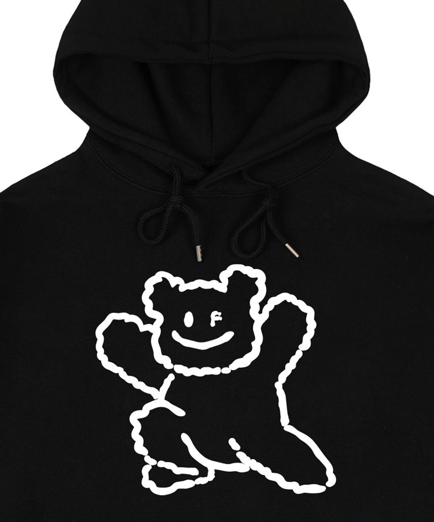 [Unisex] Big Line Bear Smile Hoodie_Black