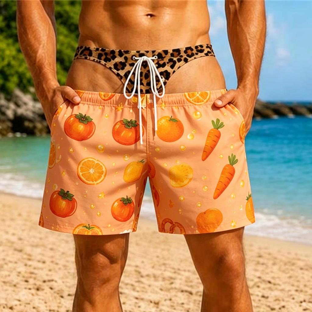 Fun And Quirky Fruit-themed Swim Trunks For Men 3D Print Fake Buttock Pattern Beach Party Board Shorts Novel Boyfriend Husband