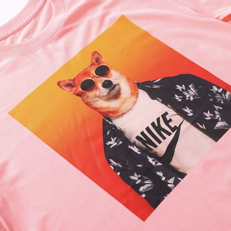 Nike Shiba Inu Sunglasses Print Crew Neck Short Sleeve T-Shirt Men Tops Pink BQ0186-697