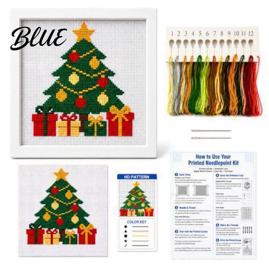 Needlepoint Kit for Beginners DIY Christmas Kit, Holiday Cross Stitch Santa Snowman Elk Patterns, Needlework Craft Adults Teens, Wall Art Handmade