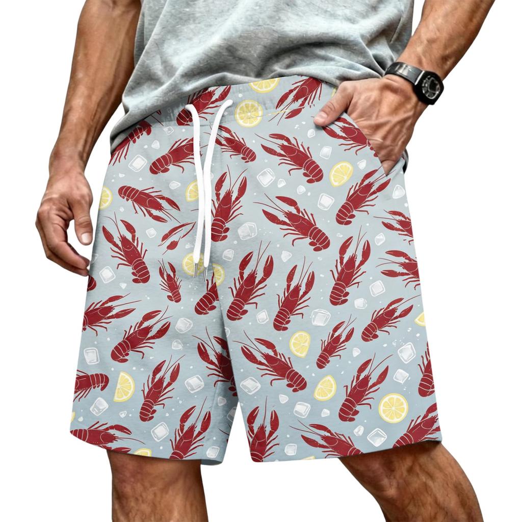 Men's Hawaiian Print Mesh Shorts with Drawstring Elastic Waist for Summer Beach