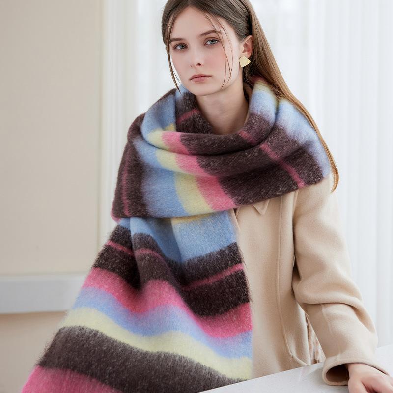 Thickened Warm Faux Cashmere Scarf Women European American Style Winter Tassel Scarf Retro Fashion Neck Wrap Shawl