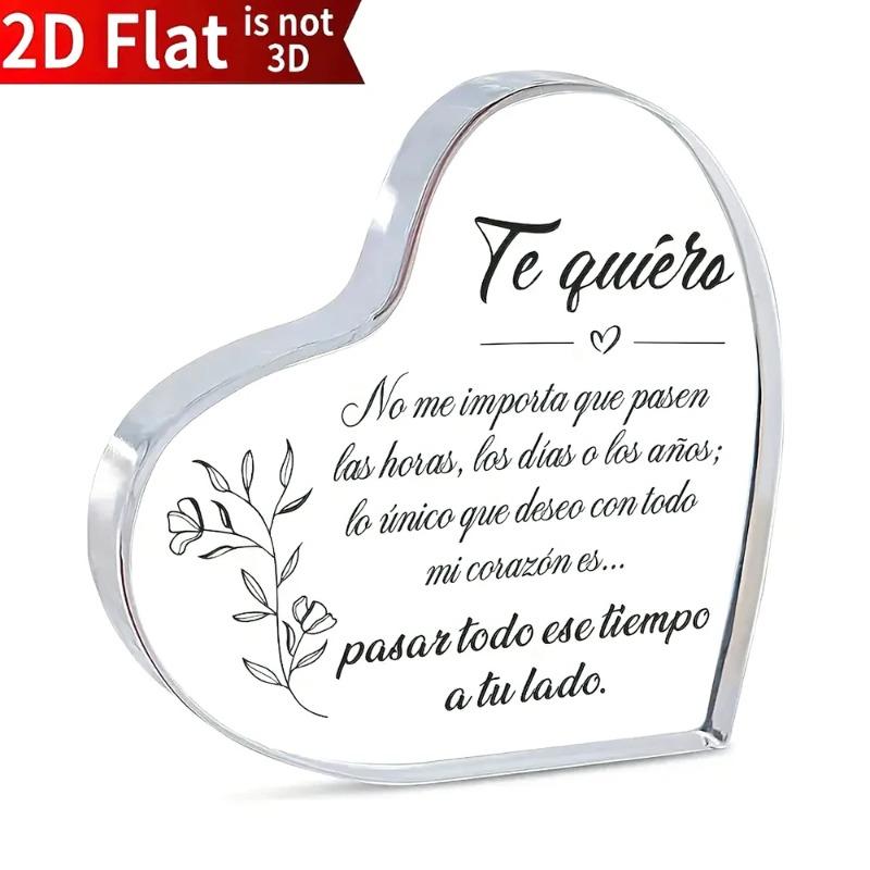 2D Flat  Te Quiero  Heart-Shaped Acrylic Desktop Decoration Plaque, Home Decor Plaque Hanging Wall Art Decorative Garden Decoration for Room Door Sign 10*10cm