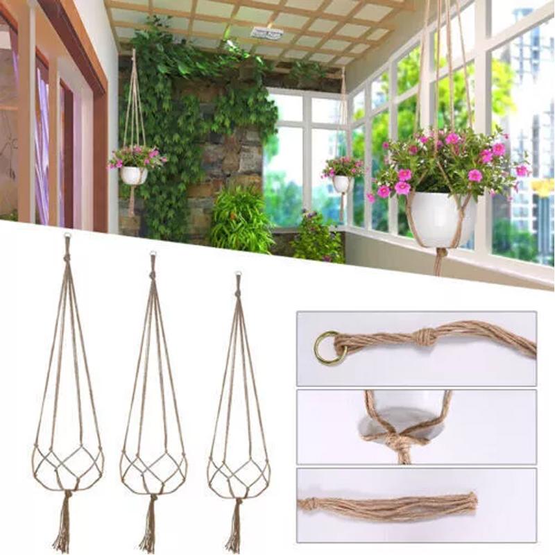 4Pcs Macrame Jute Plant Hanger Flower Pot Holder Wall Art Garden Hanging Rope