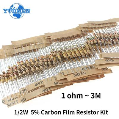 300PCS/Lot 1/2W 30 Kinds Carbon Film Resistor Set, 0.5W Resistance 5% 1 Ohm ~ 3M Color Ring Resistance Assortment Kit