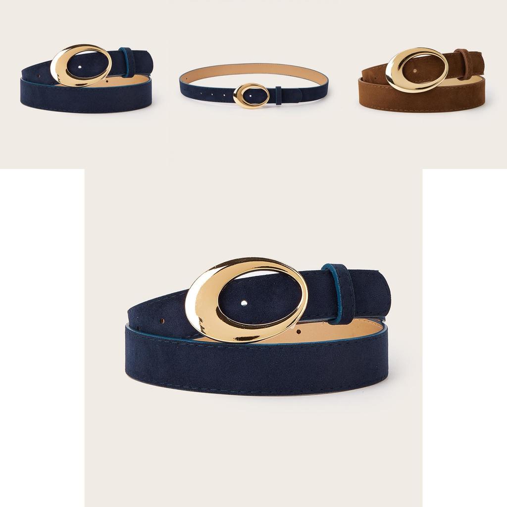 Minimally Retro Gold Ring Buckle Decorative Suede Women Casual Belt For Fashion Accessories