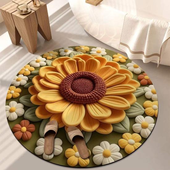 Floral Plush Diatomaceous Earth Floor Mat 3D Visual Flower Pattern Diatom