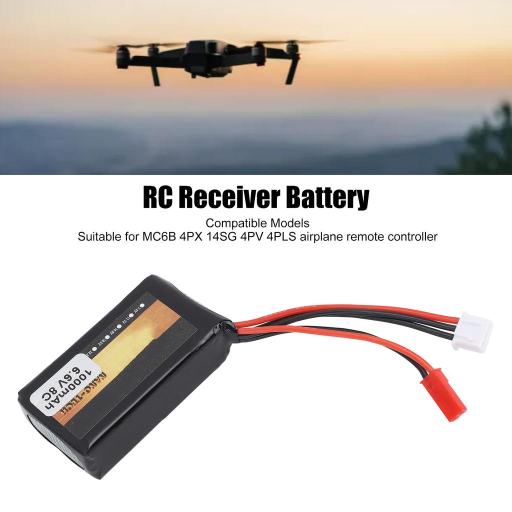 RC Receiver Lithium Battery 1000mAh 8C 6.6V RC Aircraft Remote Control Battery for MC6B 4PX 14SG 4PV 4PLS