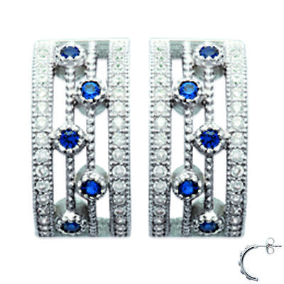 [L6280] - Silberne Halbcreolen 'Sissi' blau weiß silber (rhodiniert) - 15x7 mm