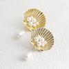 Trendy European American Natural Shell Pearl Earrings Chic Geometric Design Stylish Gold Alloy Jewelry