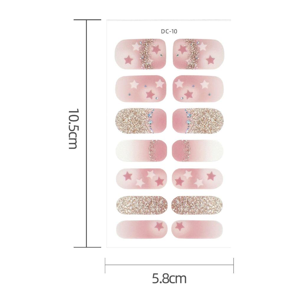 Waterproof 3D No-Bake Gel Nail Stickers - Long-Lasting, Full Cover with Star & Heart Designs