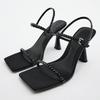 Fashion Sexy High Heel Sandals Women Pointed Toe Rhinestone Strap Black