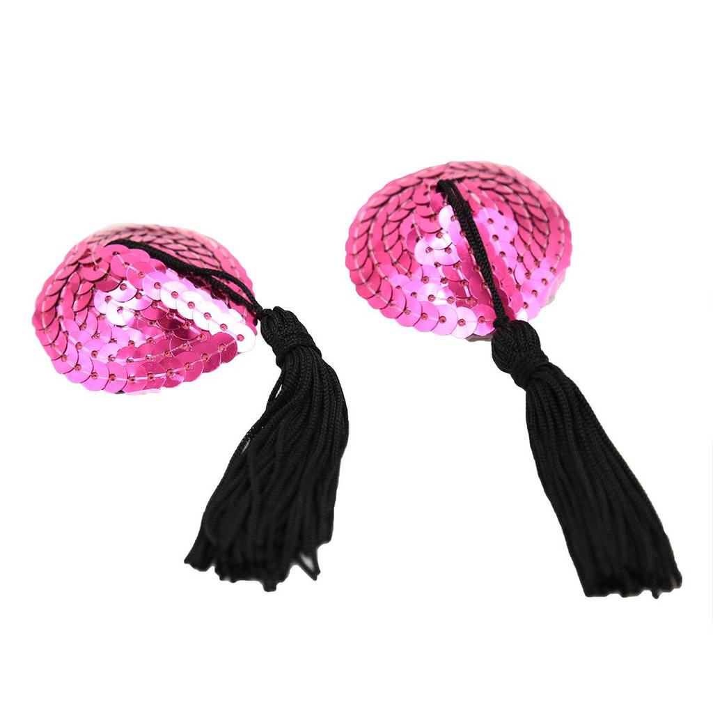 Sequin Heart-shaped Tassel Nipple Covers - Adult SM Bondage Accessory