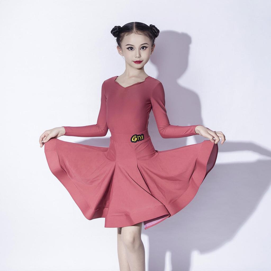 Kids Latin Dance Competition Dress for Girls Long Sleeves Suit Training Clothes Blackpool Clothing