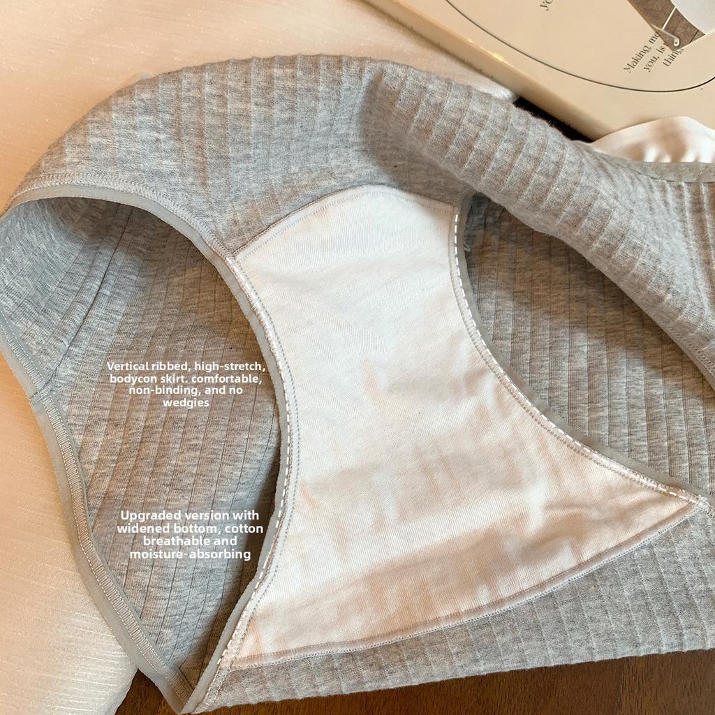 Girl Spring and Autumn Sweet Plaid Edge Splicing 10A Antibacterial Wrapped Hip Mid Waist Triangle Briefs