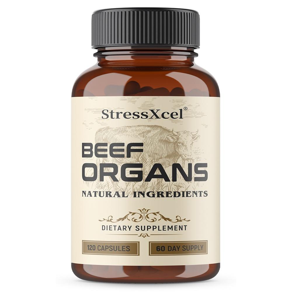 StressXcel Grass Fed Beef Organs Capsules, Liver Heart Kidney Spleen Pancreas, 3000mg, 120 Caps