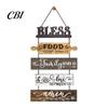 Solid Wood Bless Sign Wooden Kitchen Wall Decor, 5 Panel Food Family Love Plaque with Rope Hanging Sign, Farmhouse Art for Dining Room Living Pastoral