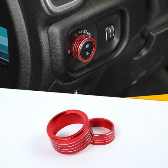 Red Headlight & Gear Knob Switch Knob Cover Trim Ring For Dodge RAM 1500 2018+