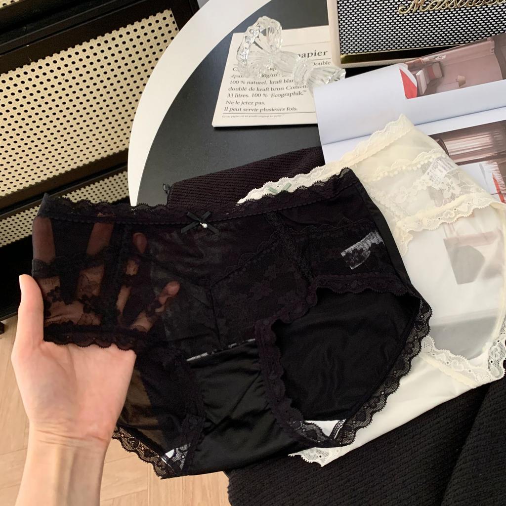 Ladies Summer Light Luxury Satin Wave Lace Sexy High Elastic Breathable Cotton Crotch Waist Triangle Briefs