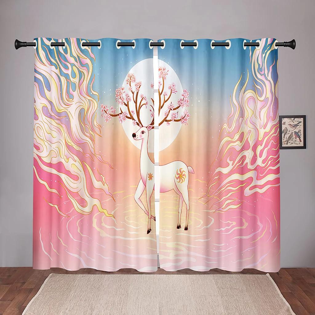 Animal Deer Forest Cartoon Dreamy Blackout Window Curtains for Bedroom Living Room Bathroom Kicthen Door Hall High Shading New