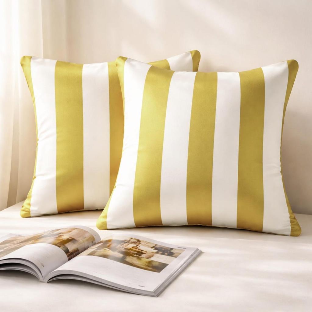 Design Decorative Throw Pillow Covers, Striped Modern Satin Cushion Cover Pack of 2 Pillowcases